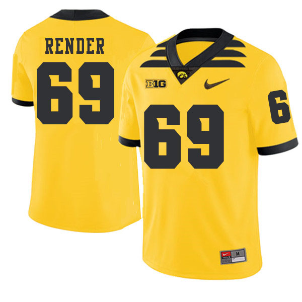 2019 Men #69 Keegan Render Iowa Hawkeyes College Football Alternate Jerseys Sale-Gold